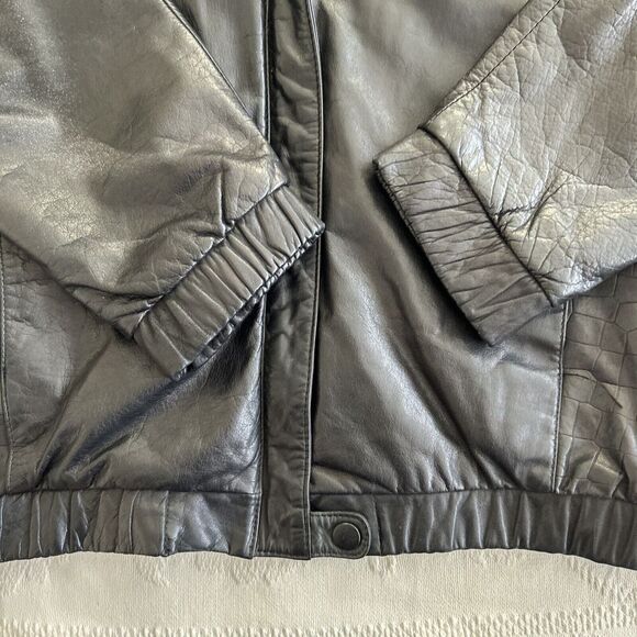 Wilsons Vintage 80's Women's Black Leather Moto Jacket Embossed Croc Size Small - Picture 11 of 16